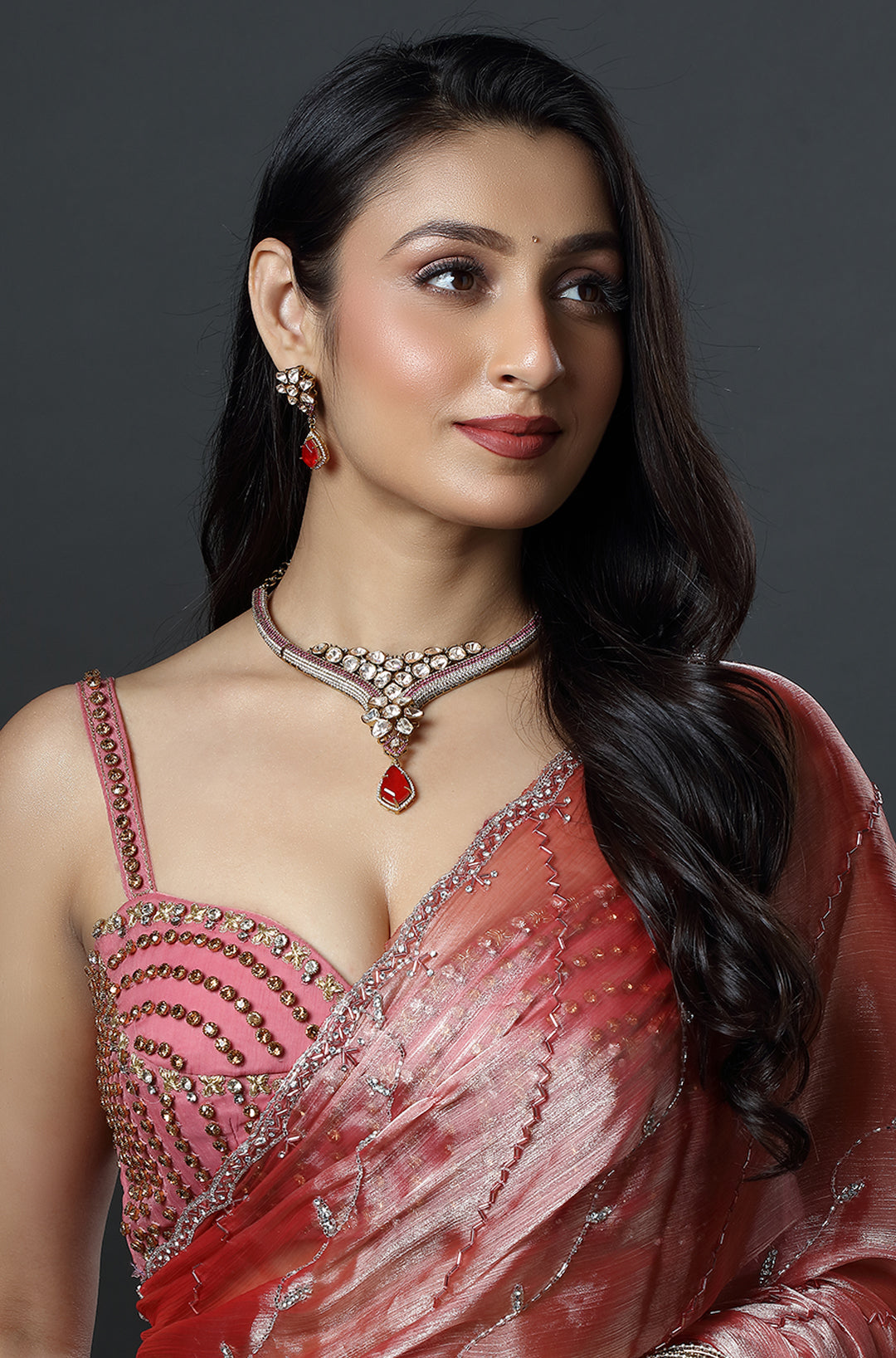 Ruby Drop Polki Elegance Necklace Set