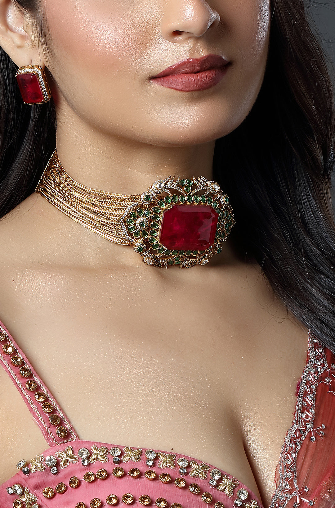 Ruby Imperial Emerald Halo Choker