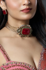 Ruby Imperial Emerald Halo Choker
