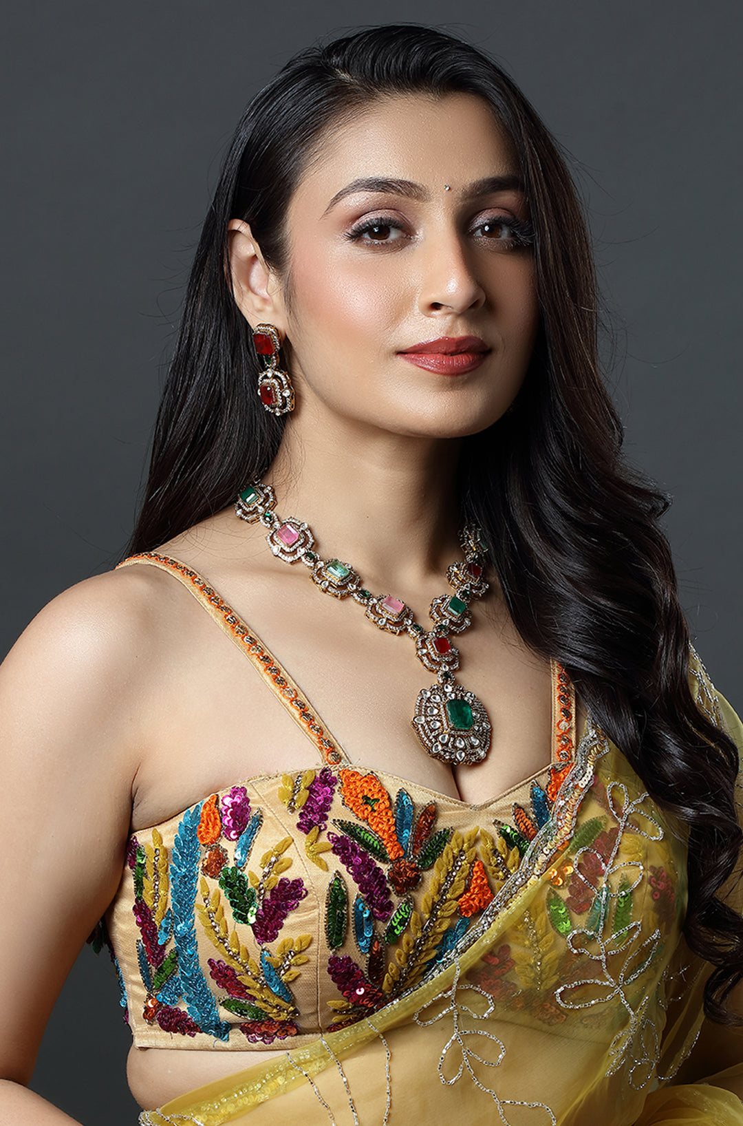 Trinity Gem Polki Heritage Pendant Set