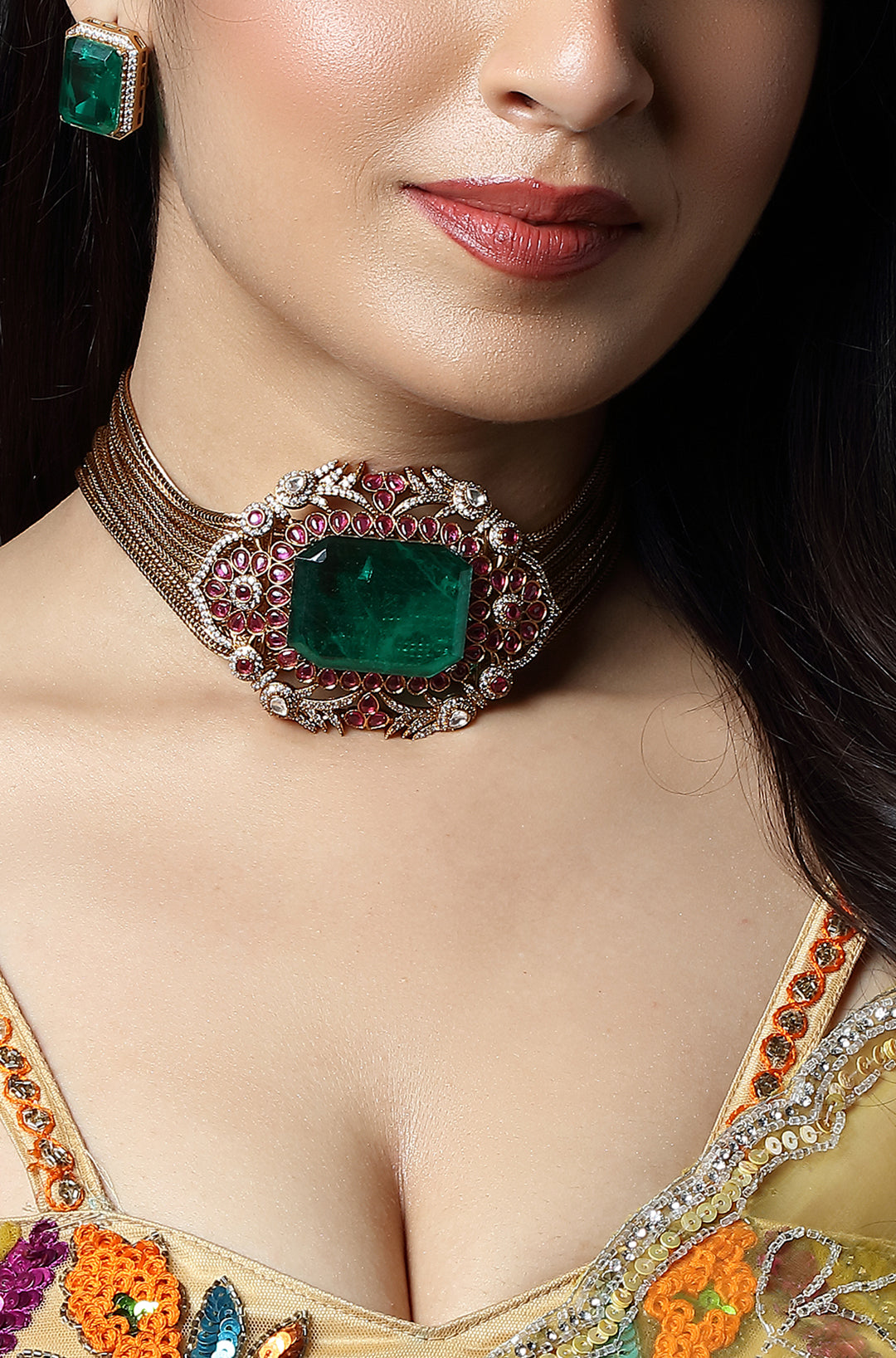 Regal Emerald Ruby Polki Statement Choker