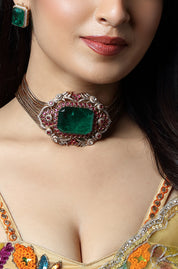 Regal Emerald Ruby Polki Statement Choker