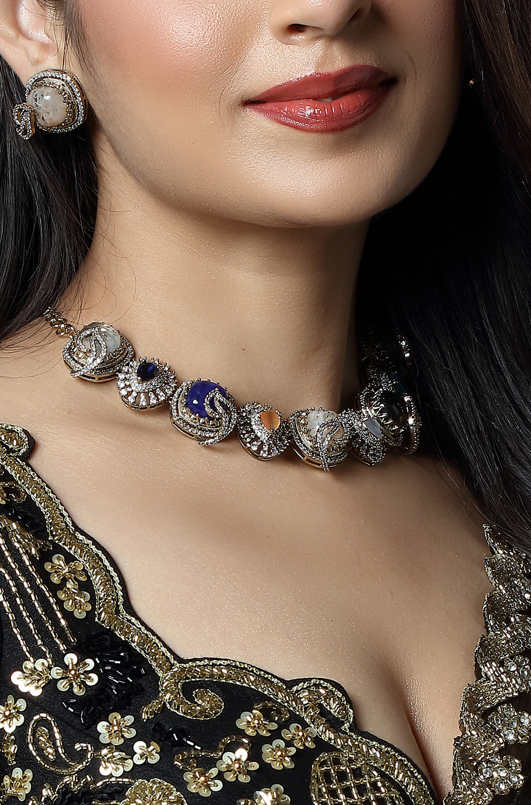 Midnight Sapphire Polki Link Choker