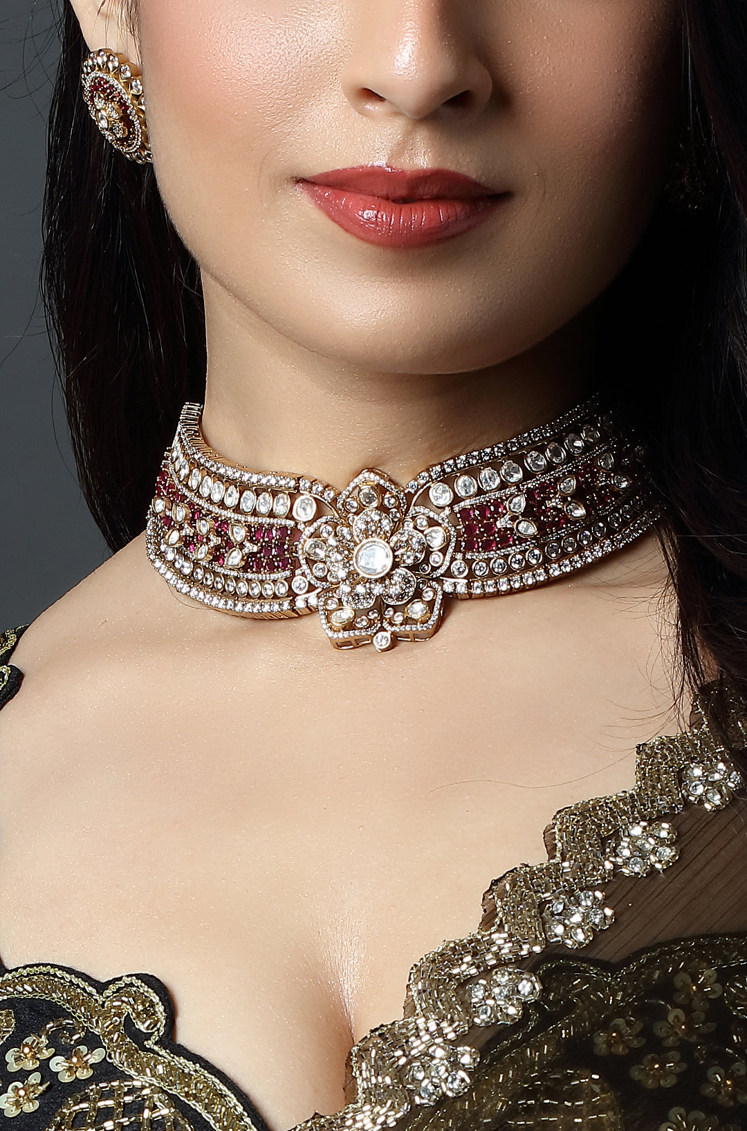 Royal Ruby Polki Floral Choker