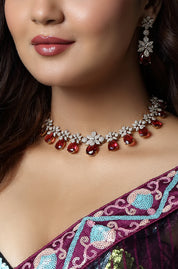 Crimson Bloom Diamond-Style Necklace Set