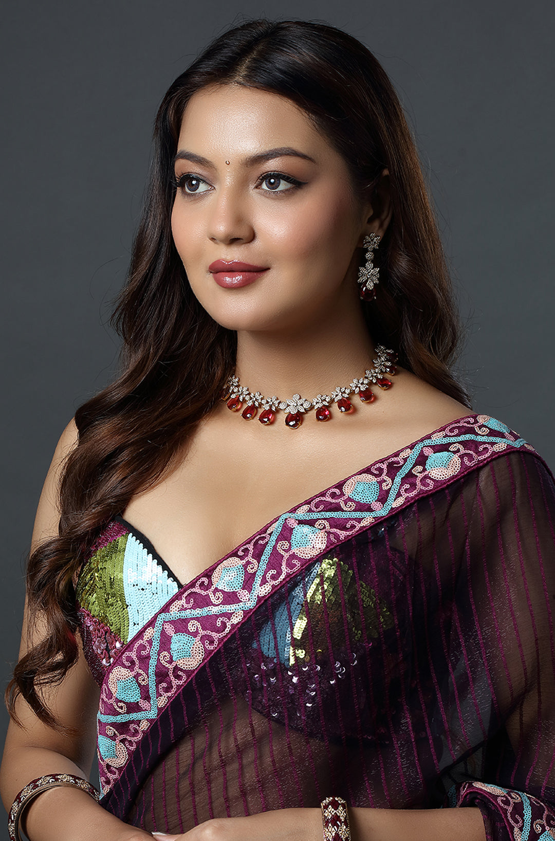 Crimson Bloom Diamond-Style Necklace Set
