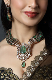 Emerald Regal Crest Statement Necklace Set