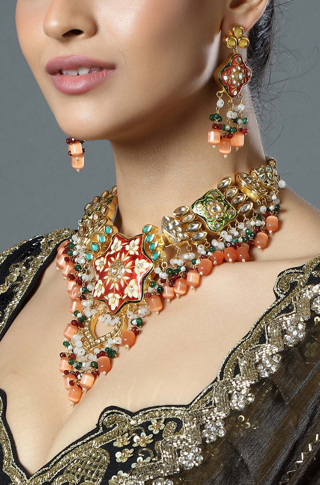 Coral Meenakari Festive Necklace Set