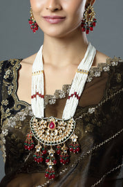 Ivory Pearl Rani Haar with Ruby Kundan Pendant