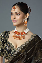 Tangerine Statement Choker Set with Maang Tikka