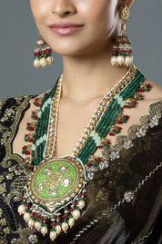 Emerald Meenakari Rani Haar with Kundan Pendant