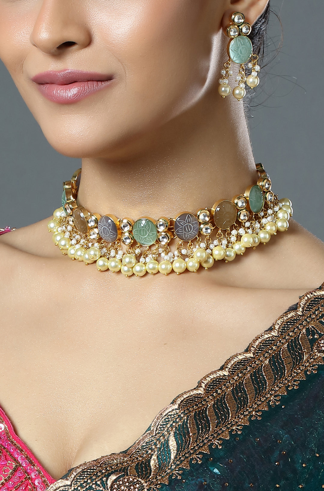 Pastel Coin Pearl Choker Set