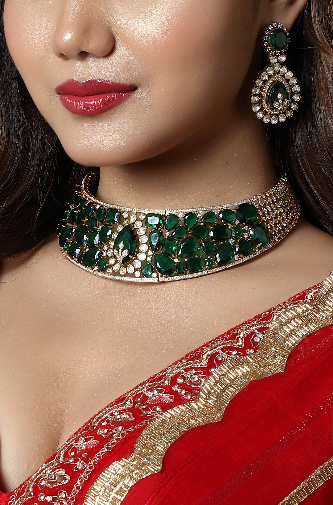 Emerald Luxe Kundan Choker Set