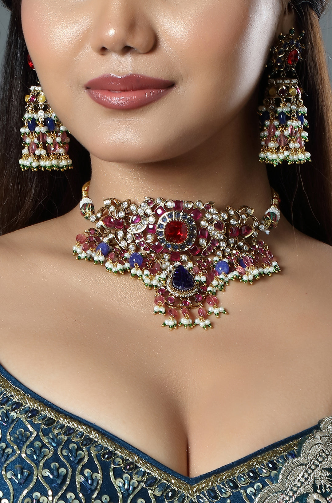 Ruby Multistone Kundan Choker Set