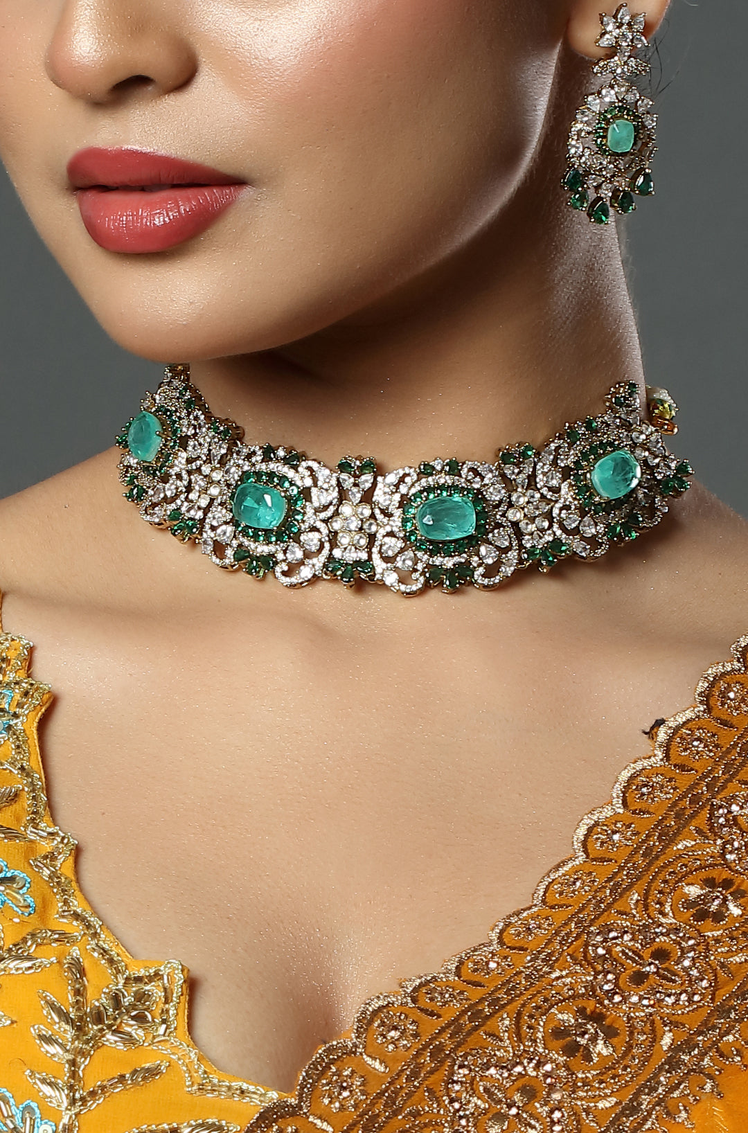 Emerald Crystal Luxe Choker Set