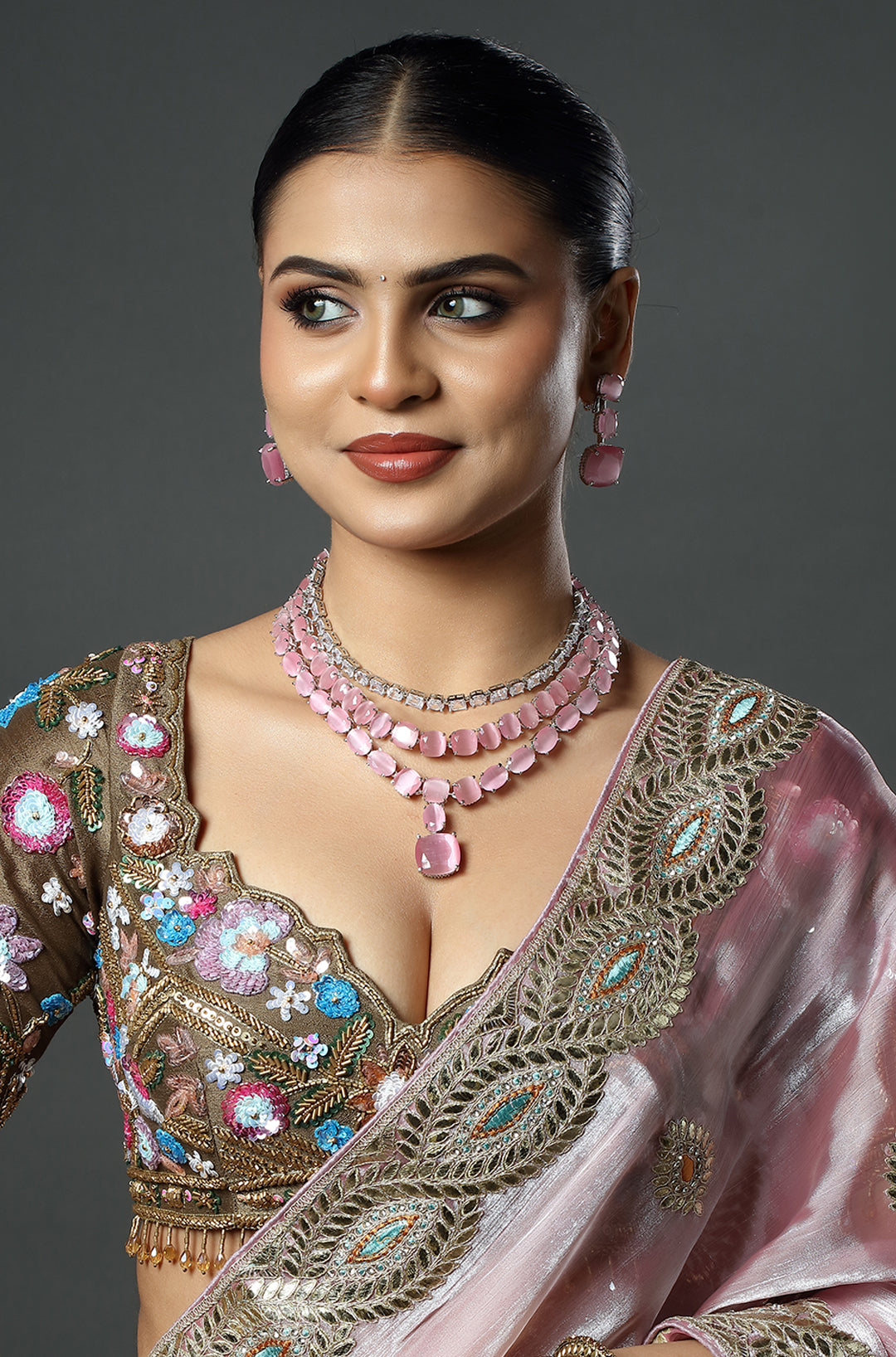 Blush Crystal Cascade Necklace Set