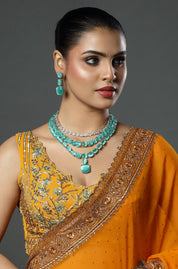 Aqua Crystal Cascade Necklace Set