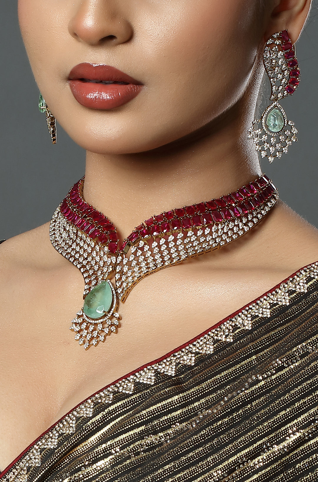 Ruby Crystal Elegance Choker Set