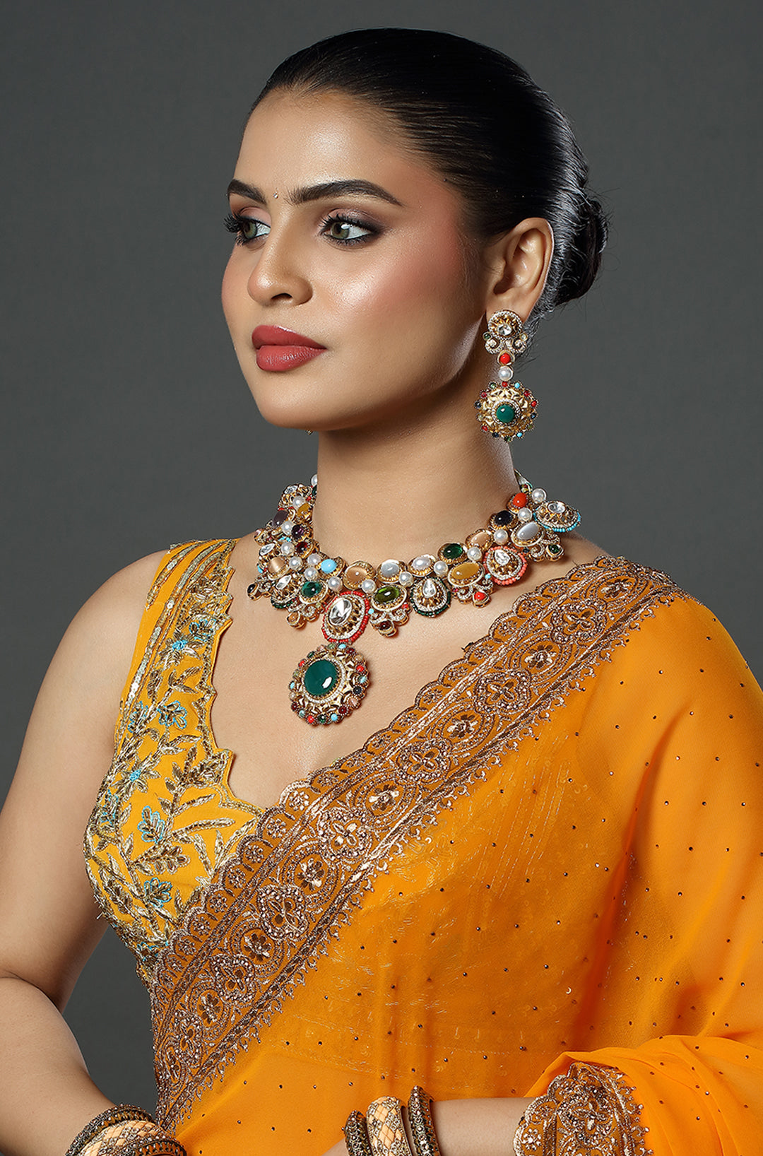 Navratna Heritage Statement Necklace Set