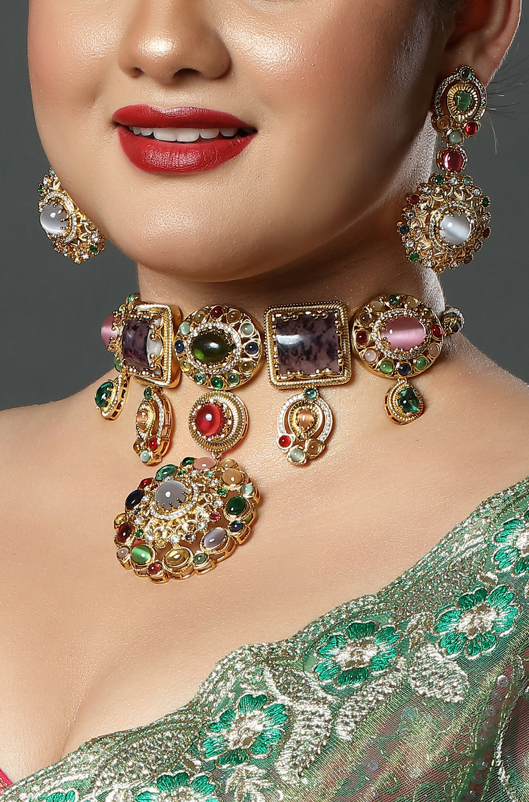Antique Multistone Choker Necklace Set