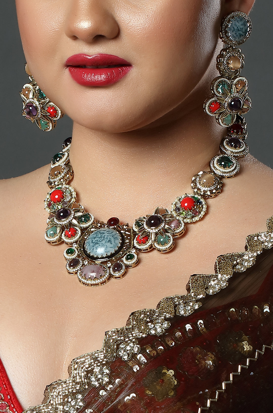 Antique Floral Multistone Necklace Set
