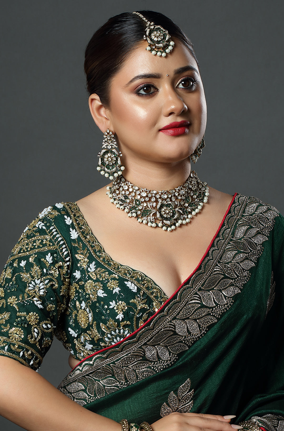 Emerald Pearl Floral Polki Choker Set