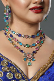 Pastel Navratna Layered Necklace Set
