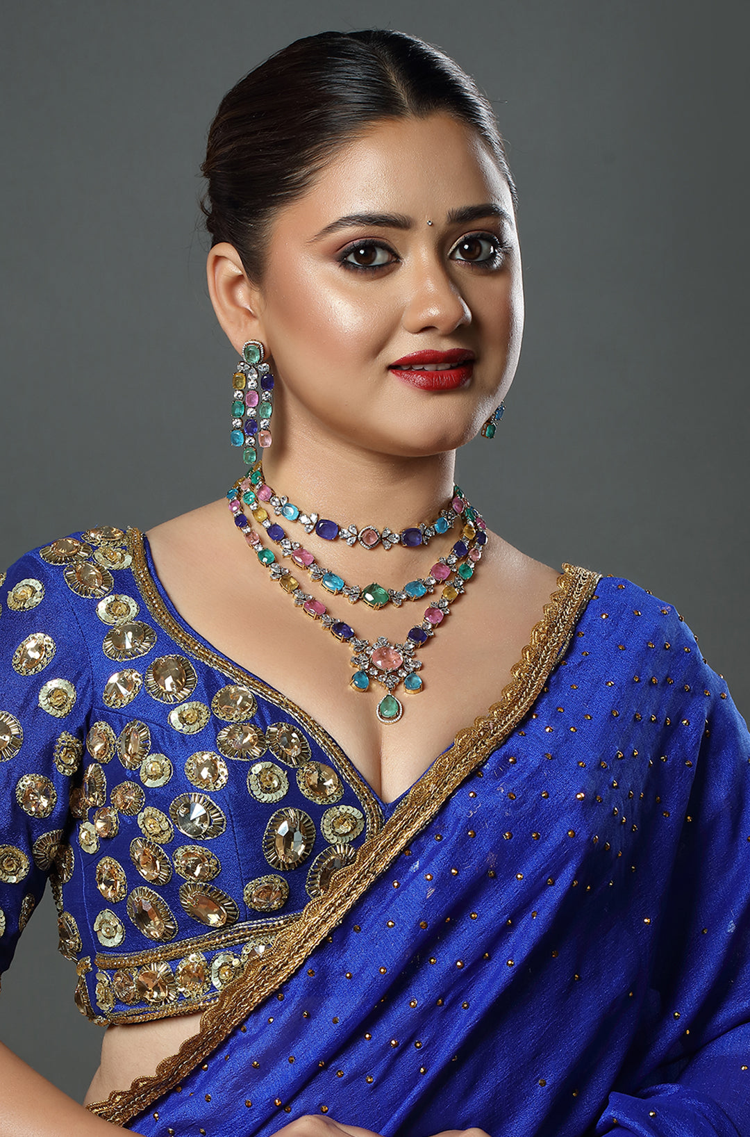 Pastel Navratna Layered Necklace Set