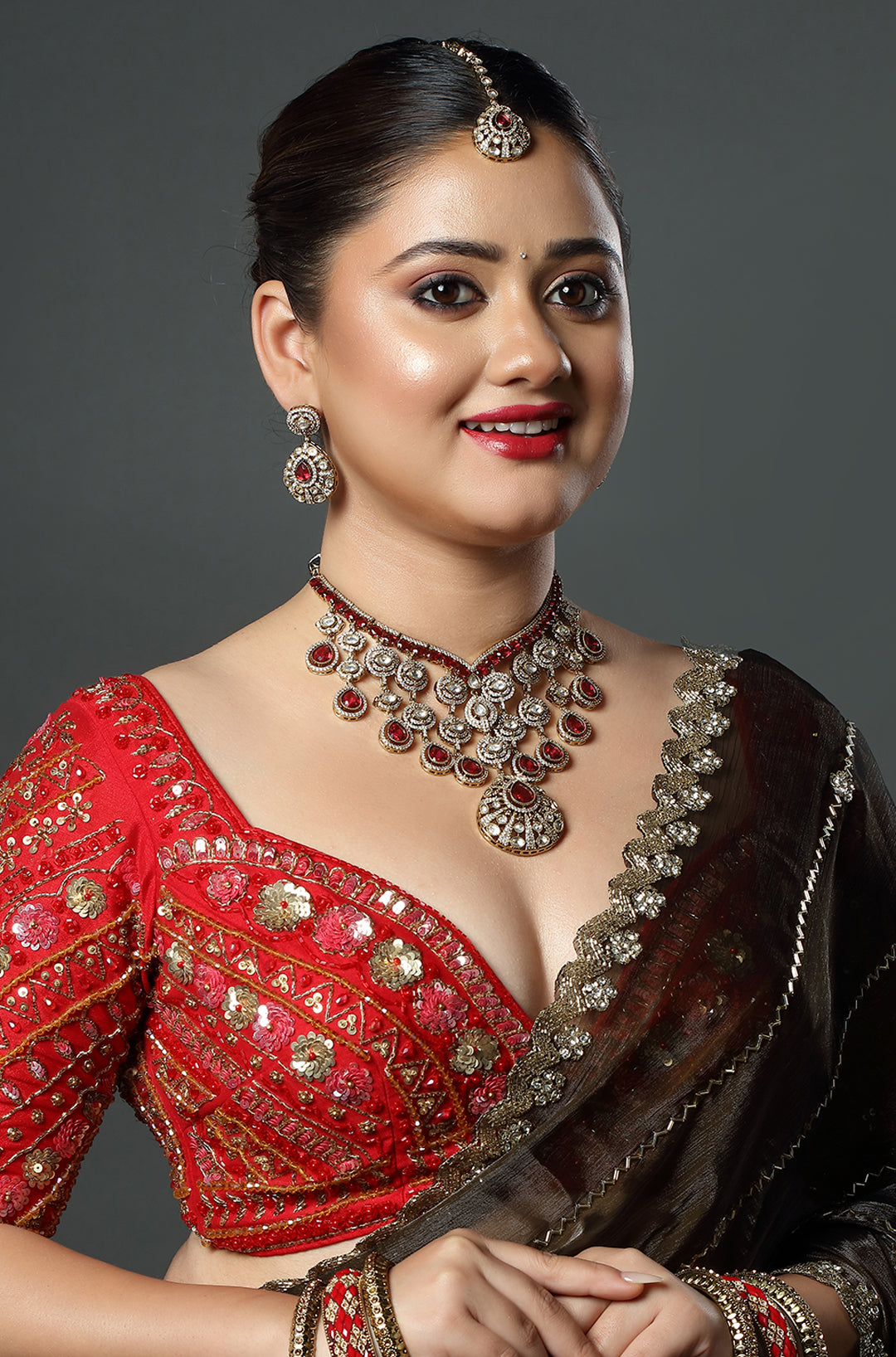 Ruby Cascade Bridal Polki Choker Set