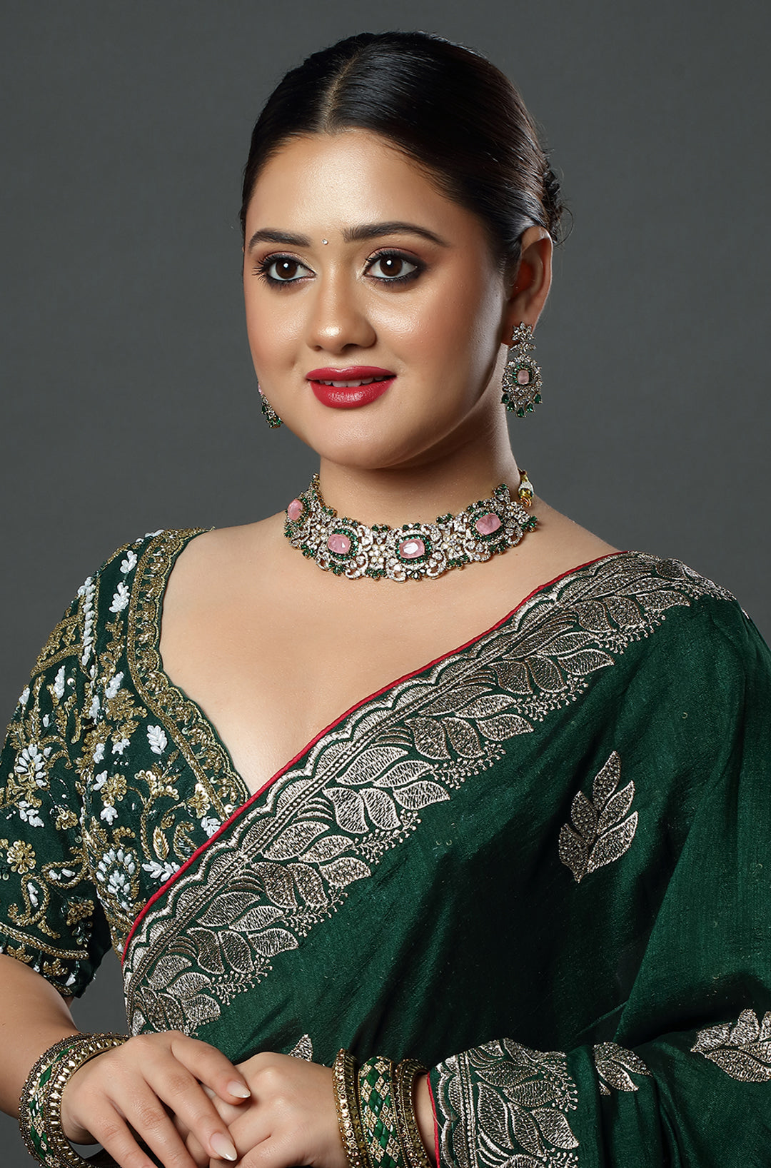 Blush Emerald Floral Polki Choker Set