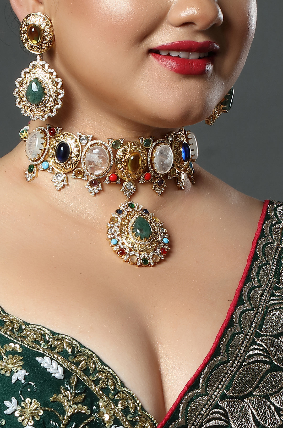 Heritage Navratna Medallion Choker Set