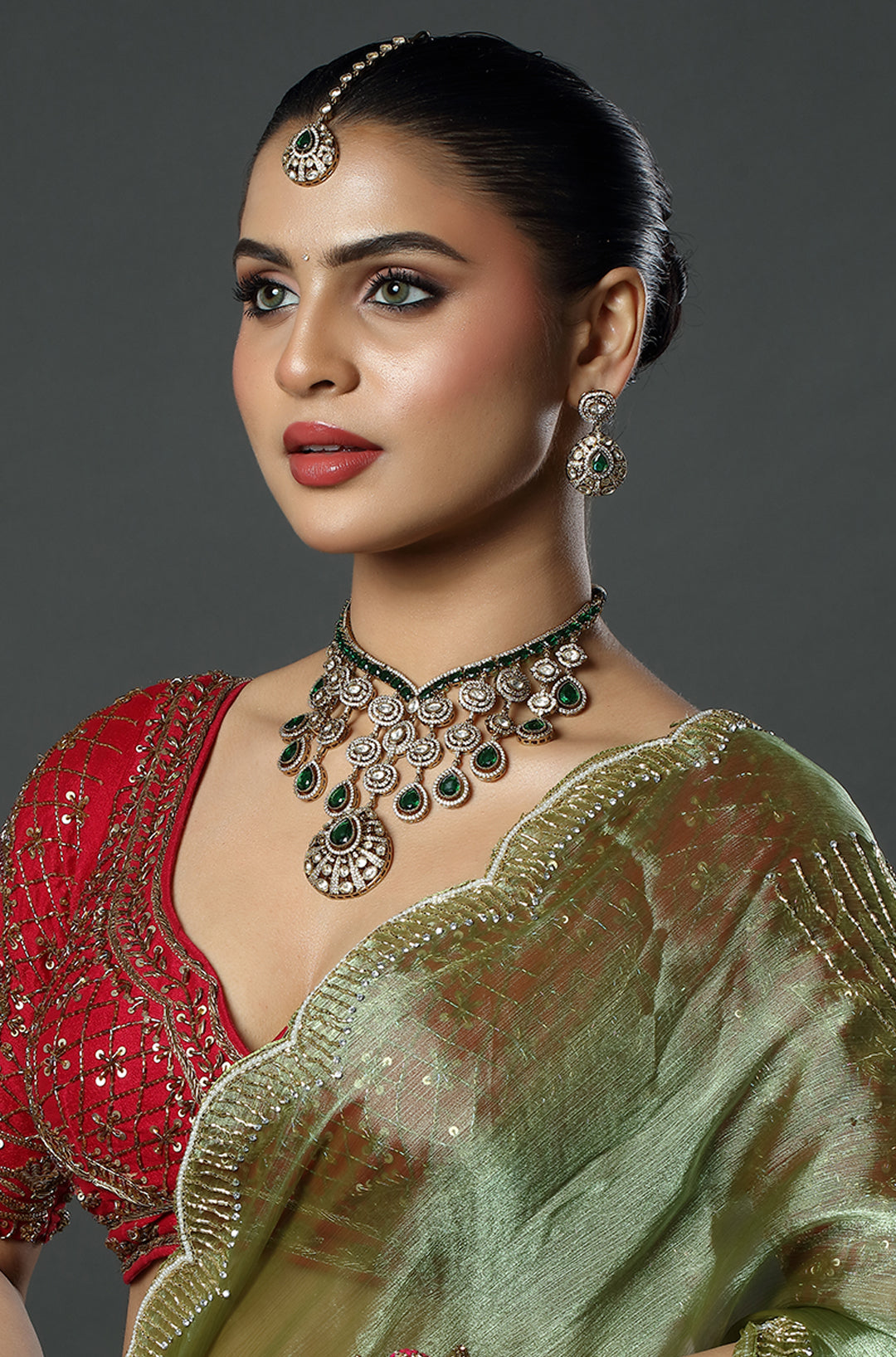 Emerald Cascade Polki Bridal Set