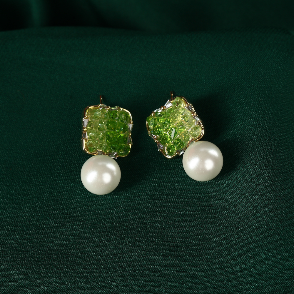 Designer Crystal Stud with Drop Pearl Earring