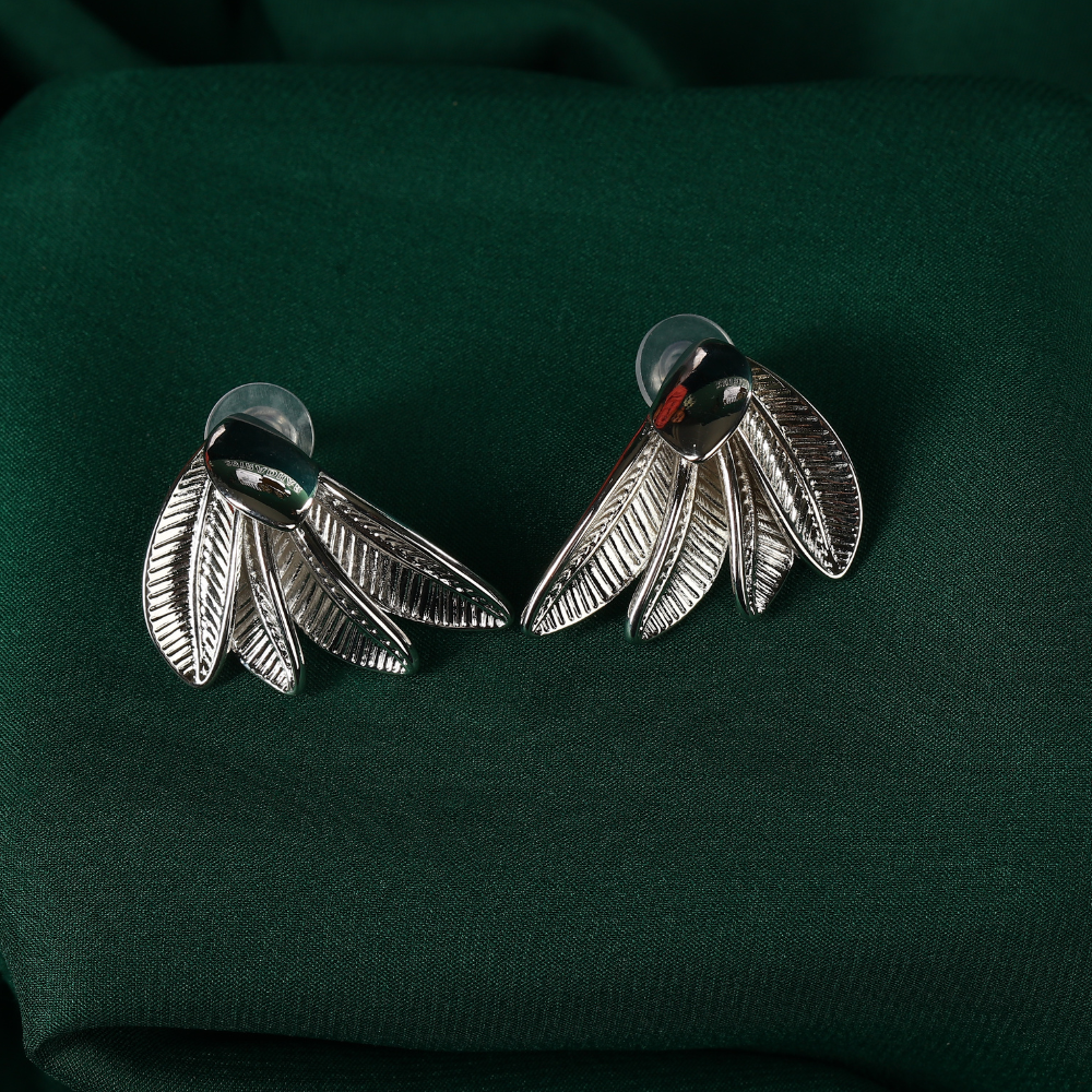 Sliver plated Leaves & Red Crystal Earring