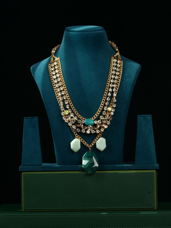 Long Diamond Necklace with Gemstone