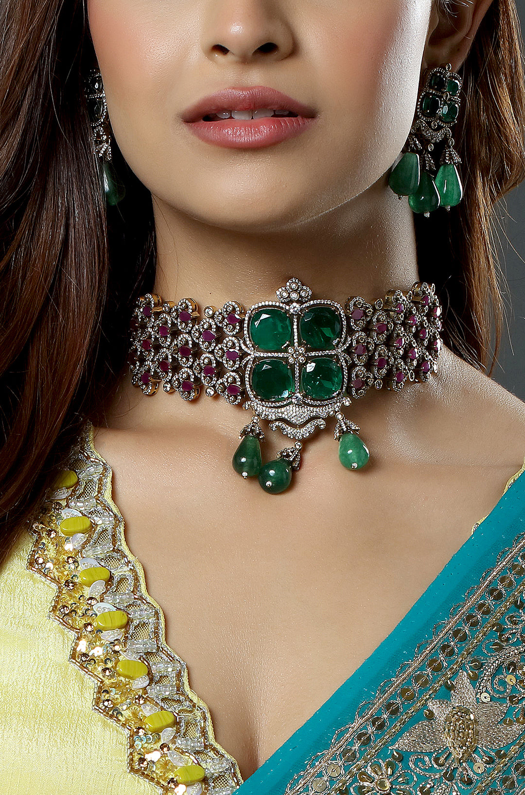 Victorian Emerald Doublet Choker Set