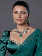 Kundan and Diamond Necklace Set with Emeralds