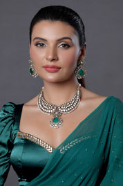 Kundan and Diamond Necklace Set with Emeralds
