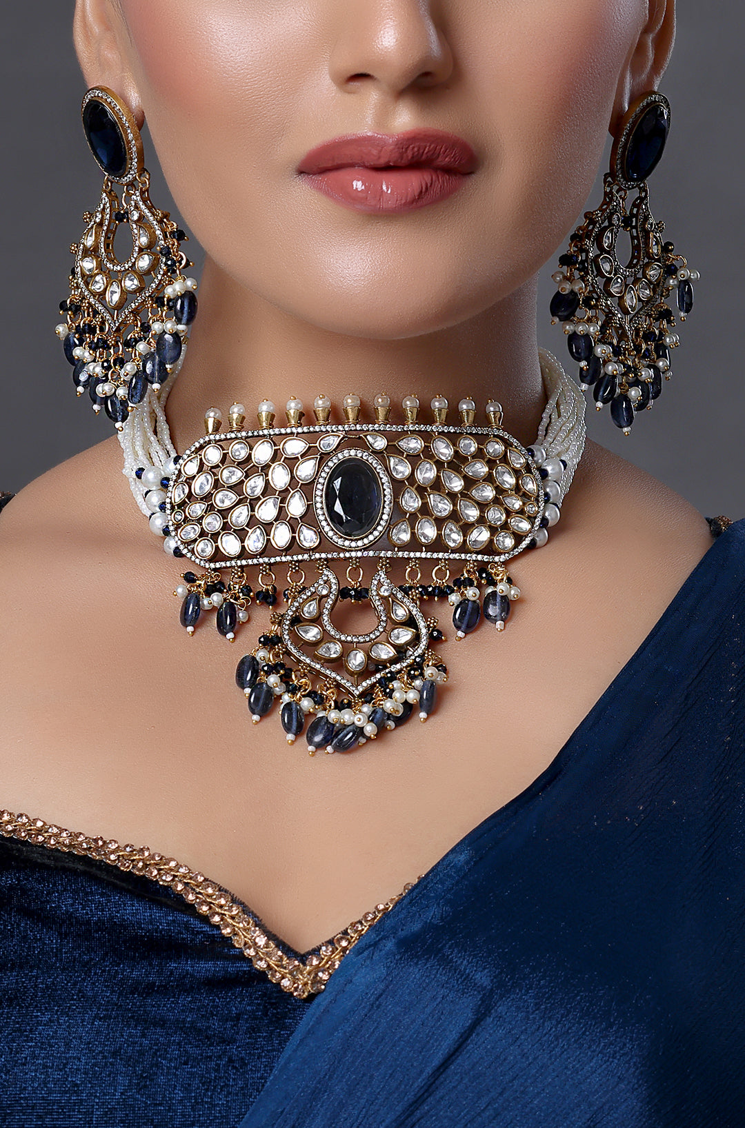 Royal Polki Blue Choker Piece