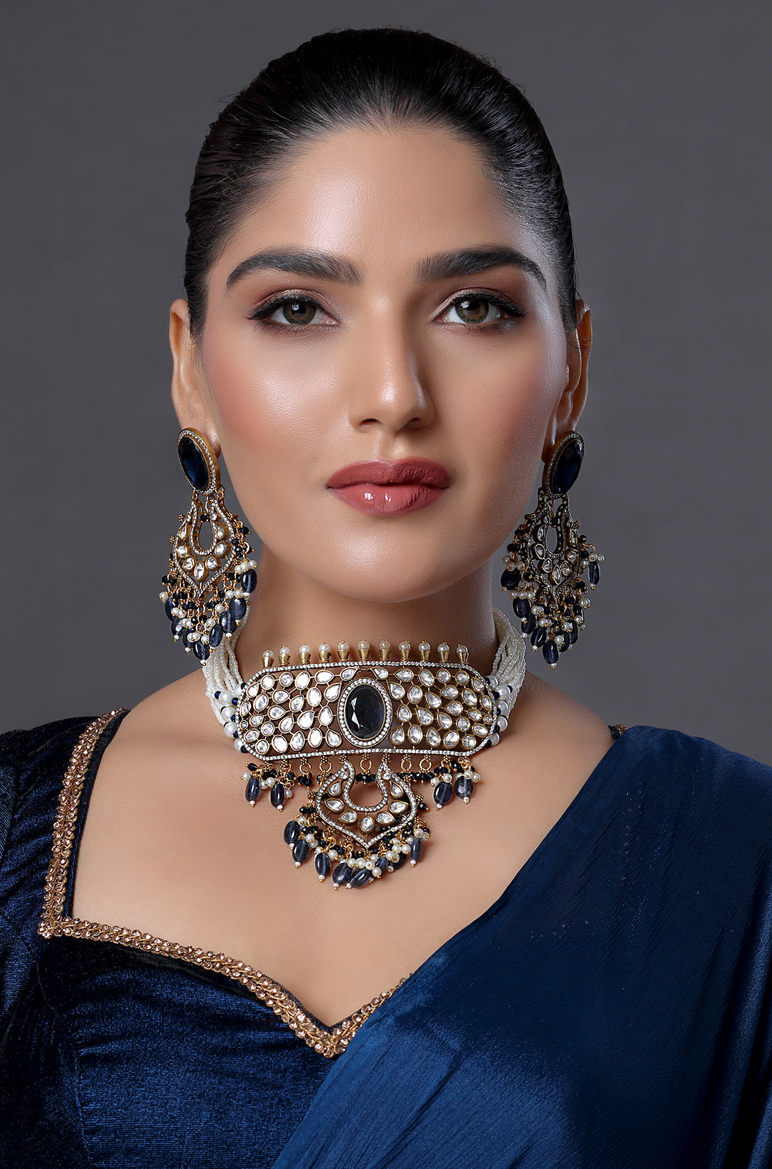 Royal Polki Blue Choker Piece