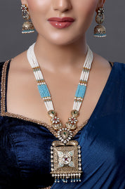 Ivory & Aqua Beaded Heritage Pendant Necklace Set