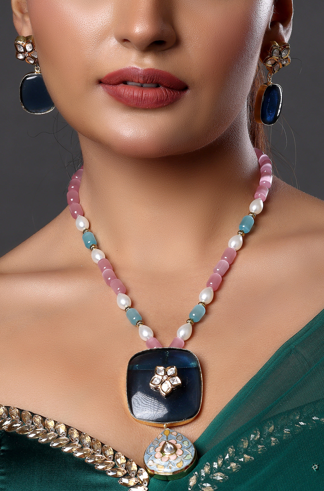 Beaded Bib Necklace with Gemstone