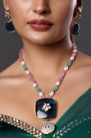 Beaded Bib Necklace with Gemstone