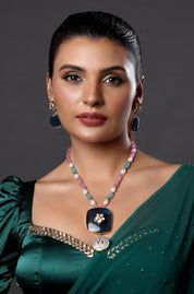 Beaded Bib Necklace with Gemstone