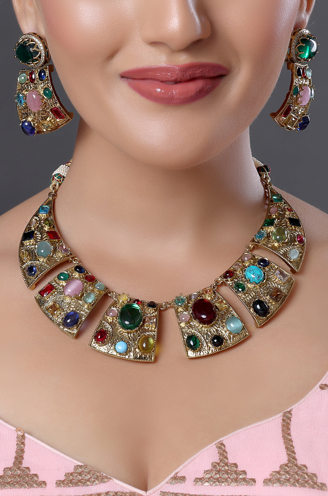 Navratan Choker Style Necklace Set