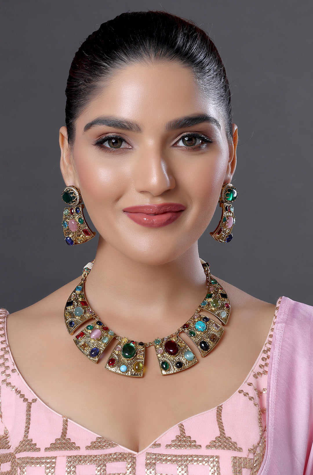 Navratan Choker Style Necklace Set
