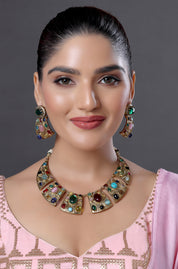 Navratan Choker Style Necklace Set