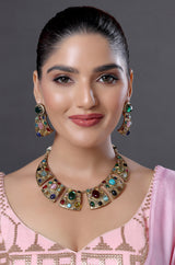 Navratan Choker Style Necklace Set