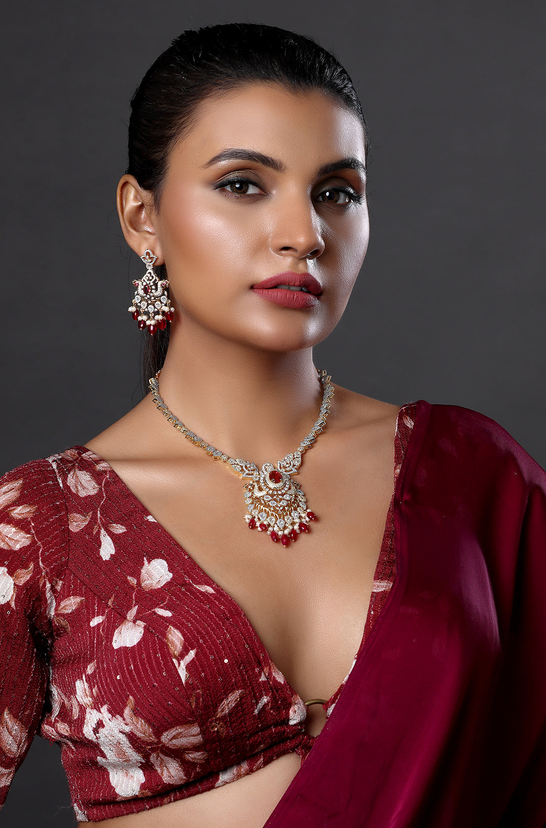 Designer Peacock Style Diamond Necklace Set