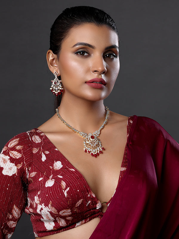 Designer Peacock Style Diamond Necklace Set